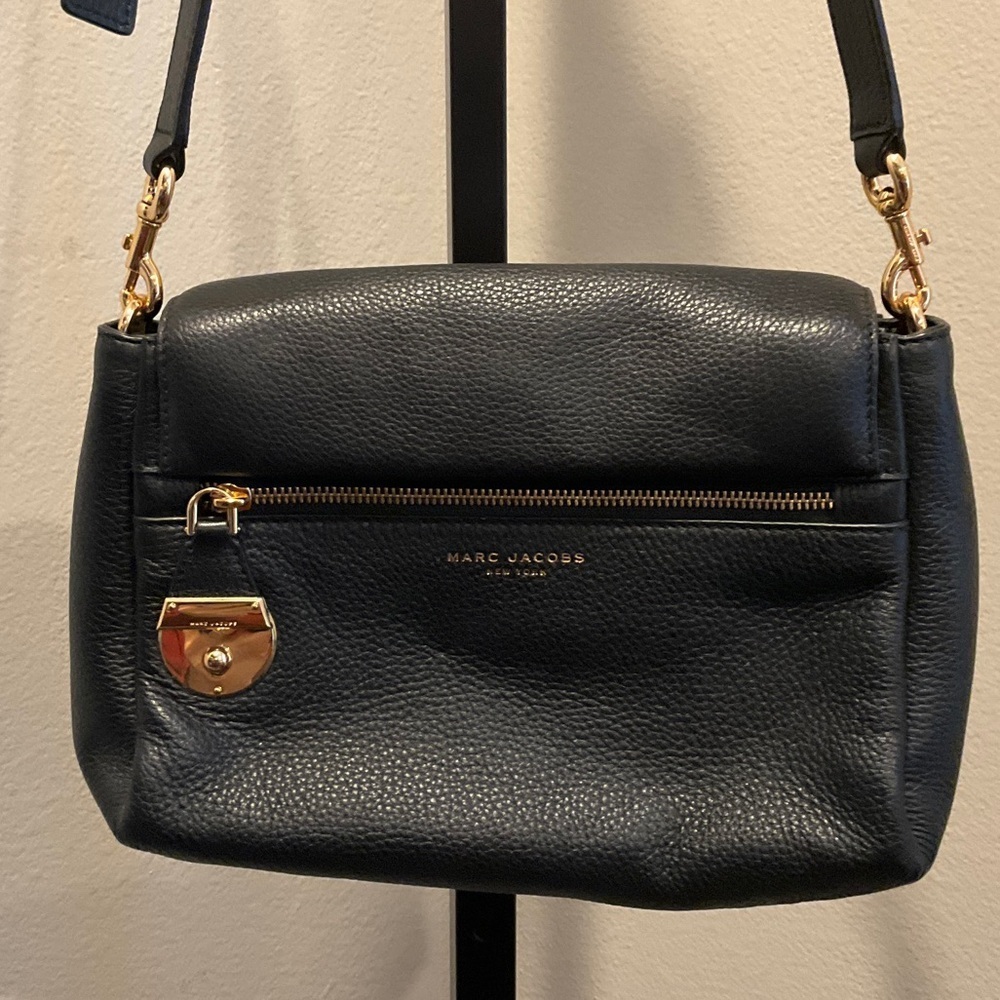 Marc Jacobs pebbled leather Black Crossbody Bag with Gold Accents